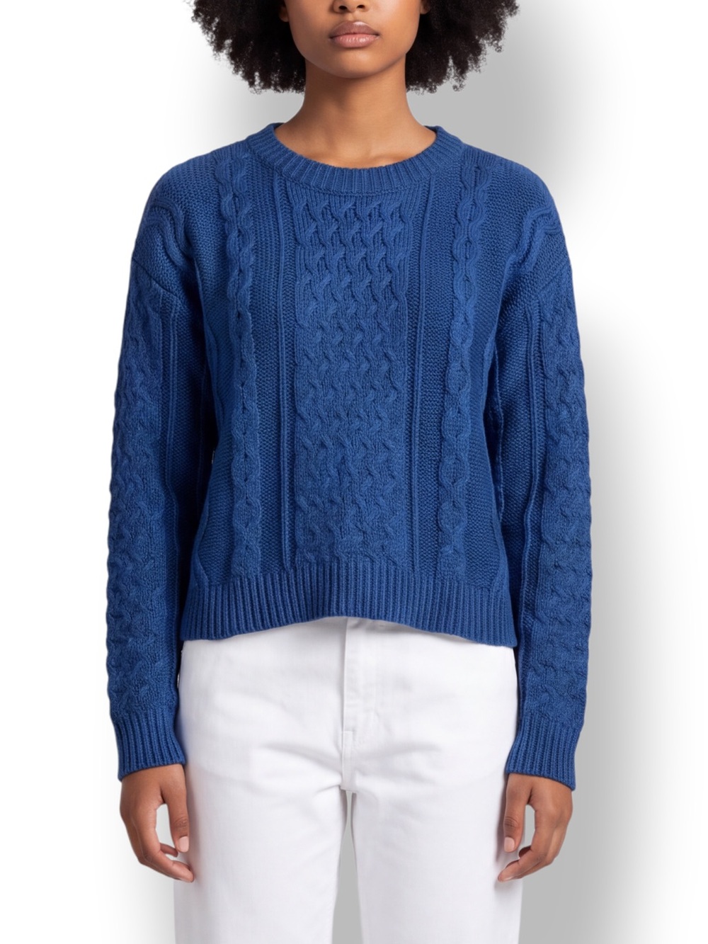 4/$20 Rush Blue Cable Knit High Low Crewneck Sweater Large